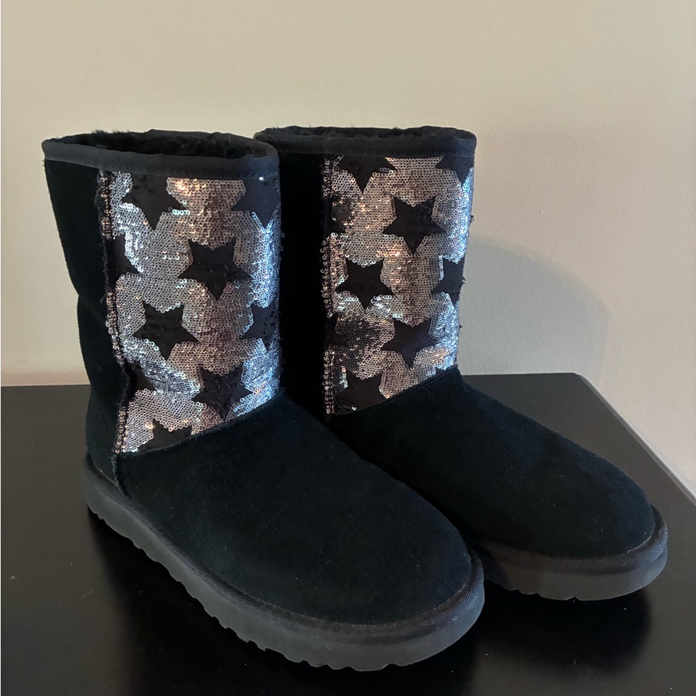 Ugg Black Boots with Silver Star Sequins